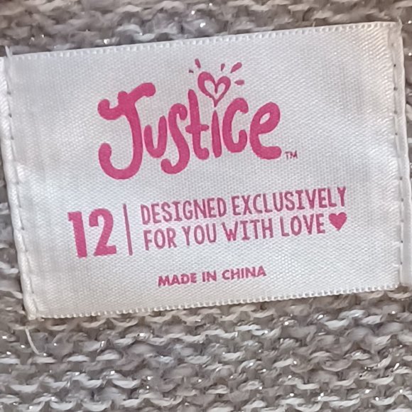 cardigan sweater,  Justice -size 12 (m) - Gray with puppy and paw prints on back - Picture 3 of 6